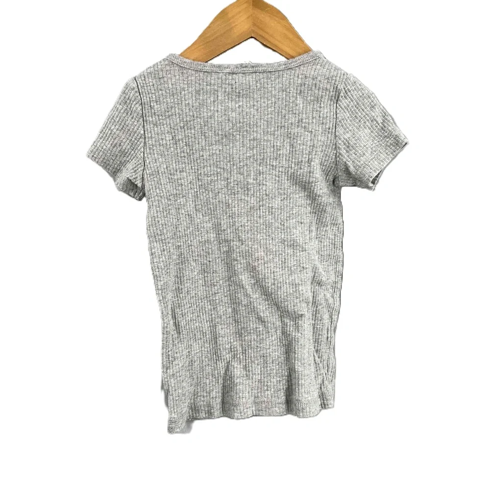 Jamie Kay Gray Ribbed Short Sleeve Button‎ Detail Henley T-Shirt Unisex Kids 4